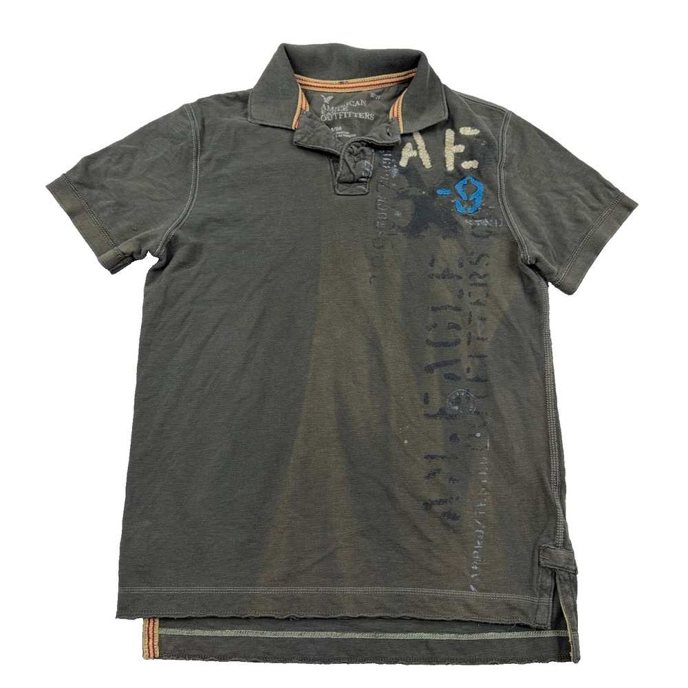 Vintage American Eagle Polo Shirt Men Medium Green Distressed Faded Y2K  Rugby
